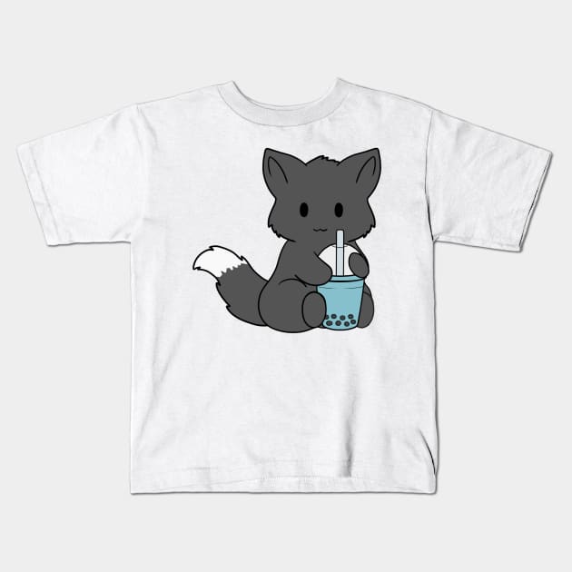 Bubble Tea Black Fox Kids T-Shirt by BiscuitSnack